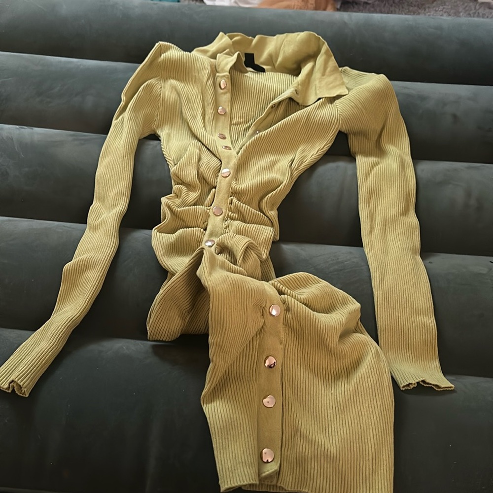 long sleeve olive green dress